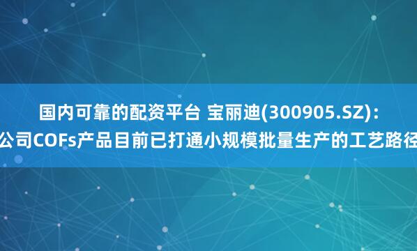 国内可靠的配资平台 宝丽迪(300905.SZ)：公司COFs产品目前已打通小规模批量生产的工艺路径
